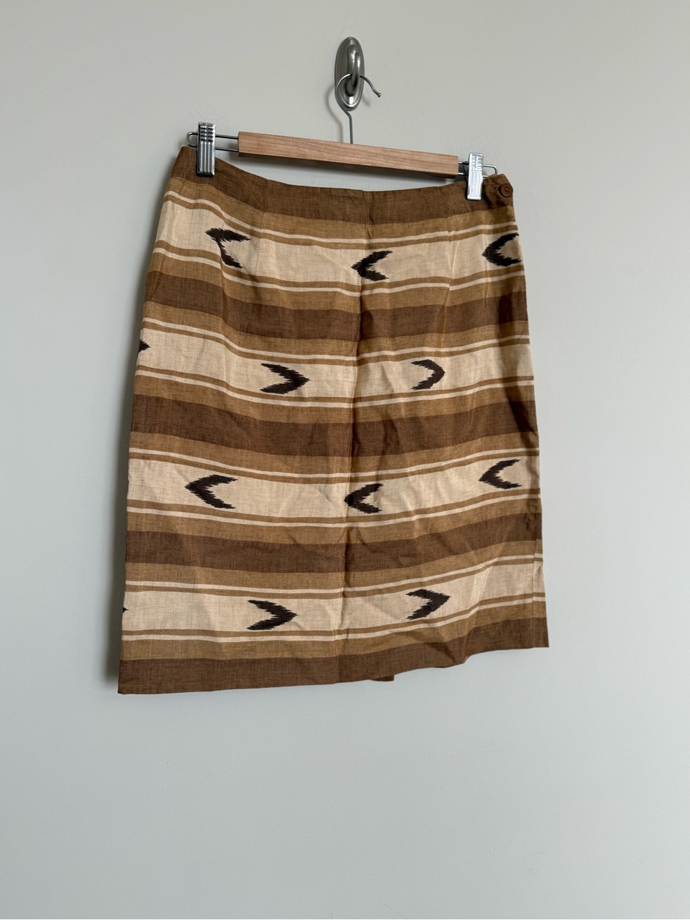 Title: Jones New York Brown Cream Tribal Print Linen Blend Midi Skirt Size 10
